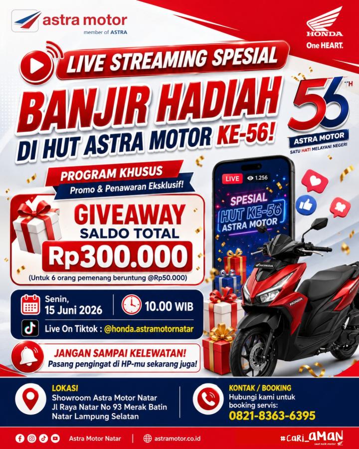 Astra Motor Natar Gelar Live Streaming Spesial HUT ke-56 Astra Motor dengan Banjir Hadiah untuk Konsumen